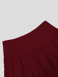 Sweetra Chân váy chữ A xếp ly đơn giản dành cho nữ, màu trơn tối giản, mùa hè - Màu Đỏ Sâu - Xem 5