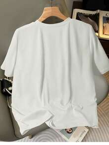 Resyla Casual H-Shaped Round Neck 3D Bow Short Sleeve Pink T-Shirt For Women, Summer Cute Shirt For Women Cute Tops Cute Tees Cute Short Sleeve Tops Cute T Shirts - White - View 2