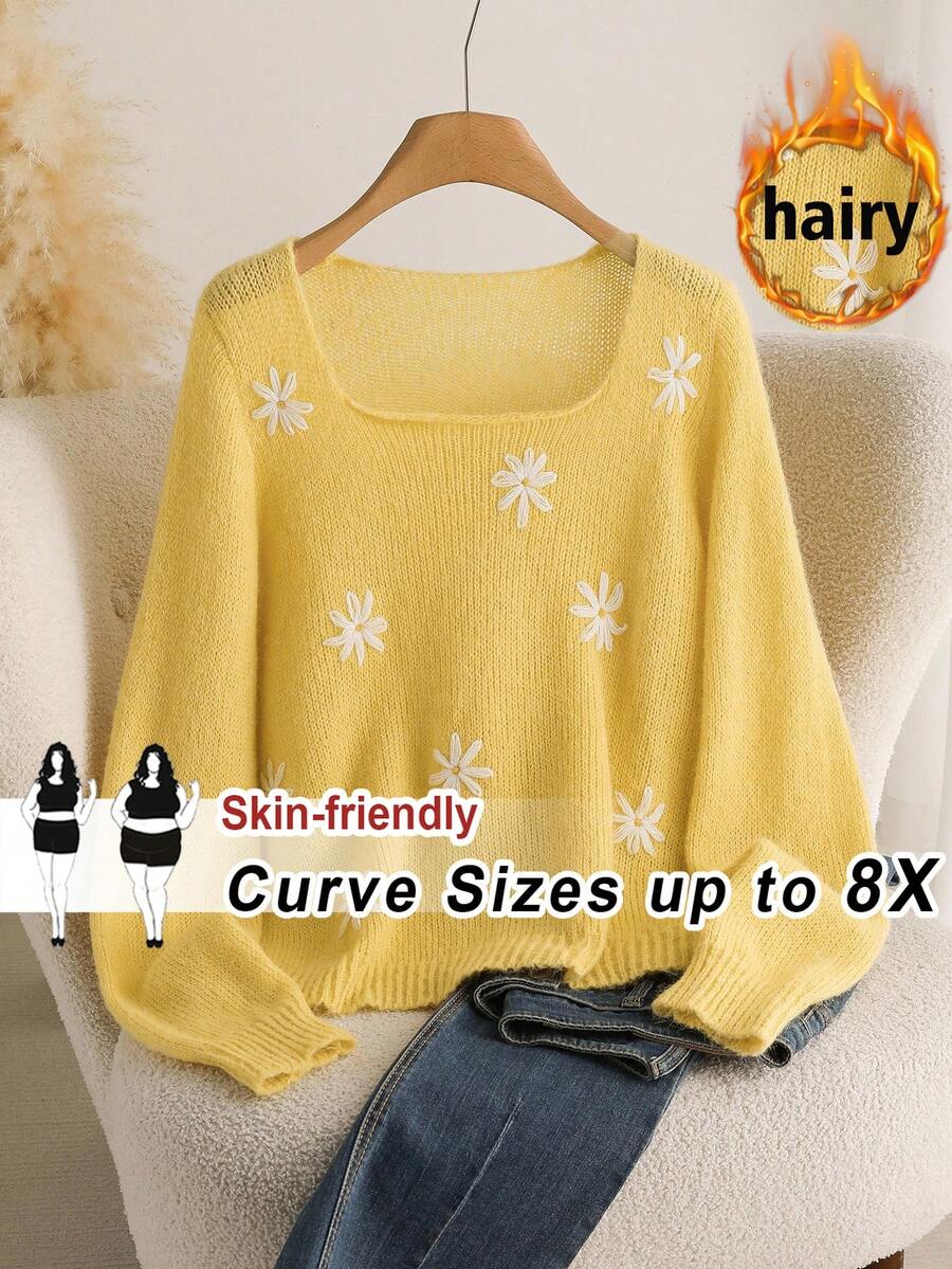 SHEIN CURVE+ 女士度假图案开衫 - 黃色 - 查看 1