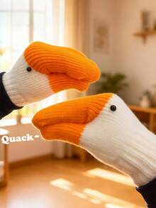 Zazumi Creative Funny Big Goose Pattern Yarn Mittens Thermal Lined Thickened Warm Thermal Winter Gloves For Cold Weather Autumn Fall Christmas Holiday Gift Ideas Stocking Stuffers Must Haves - Multicolor - View 3