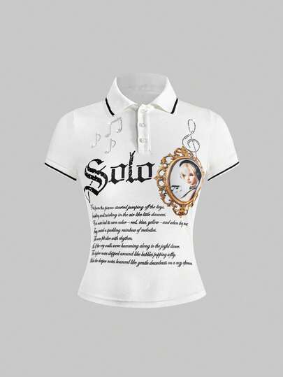 ROMWE Avant Camiseta ajustada de mujer con estampado de letras divertidas de cristal de subculturas de vanguardia Y3K