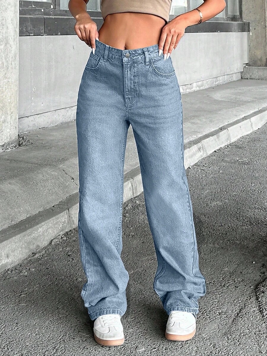 EURMUSE Quần jean lưng cao cổ điển 100% cotton dành cho nữ - Rửa nhẹ - Xem 1