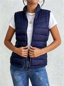 Chaleco de algodón ligero y cálido para mujeres - Azul Marino - Ver 3