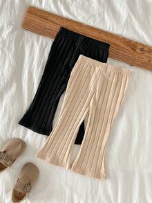 SHEIN 2 Stücke Baby Mädchen Lässig vielseitige einfarbige Hose mit elastischem Bund und ausgestelltem Bein