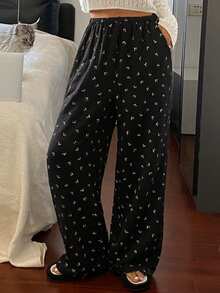 DAZY 碎花宽松女士睡裤 - 藏蓝色 - 查看 3