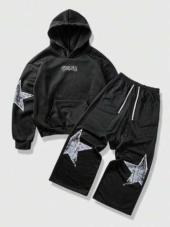 Street Life Men's Pentagram Star Print Pocket Hoodie And Drawstring Waist Sweatpants Set
