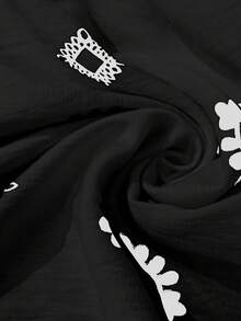 Sylviya 女士休闲宽松V领短袖腰果印花中长连衣裙，适合度假 - 黑色 - 查看 7