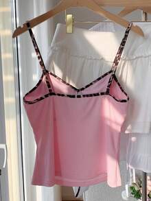 Comfortcana 2025新款秋冬时尚女装豹纹荷叶边吊带背心，适合夏季度假休闲穿着 - 粉色 - 查看 2