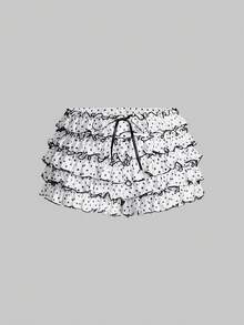 ROMWE Kawaii Y2K Harajuku Layered Mesh Ruffle Hem Fawn Print Low Waist Women Shorts - White - View 1