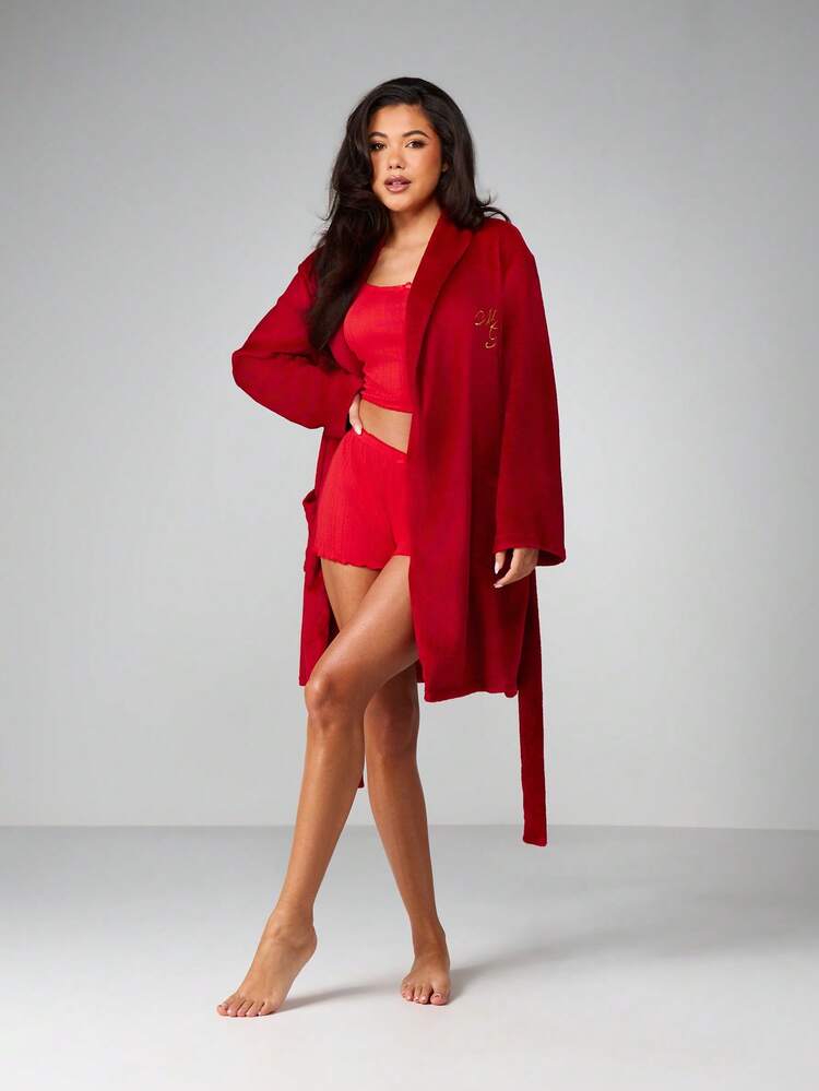 MISSGUIDED Luxurious Long Sleeve Tie Waist Soft Knit Robe With Belt Holiday Winter Lounge Comfort Sleepwear