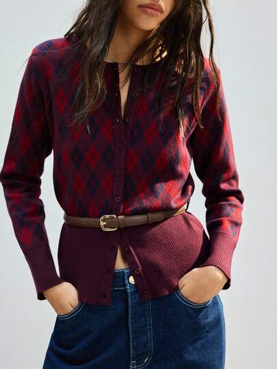 Maija Women's Urban Geometric Plaid Artistic Line Cardigan, Loose Casual Soft Fuzzy Comfortable Sweater, Elegant For Thanksgiving, Christmas, New Year Party, Wedding Guest, Casual Chic Basic Outerwear,Fall,Fall Clothes For Women,Winter Clothes For Women