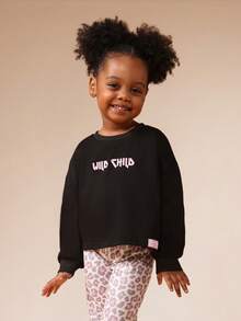 SUMWON Girls Wild Child Hoodie And Leopard Print Leggings Co-Ord Set Long Sleeve Sweatshirt With Text Print Casual Outfit Vacation - Black - View 7