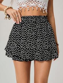 Freevana Women's Floral Ruffle Hem Shorts, Romantic Vacation Style, Shorts For Early Spring - Black - View 1