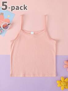 SHEIN Bộ 5 áo lót hai dây màu trơn tối giản mềm mại và thoải mái cho bé gái - Nhiều màu - Xem 3
