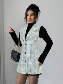 Elenzga Women's Casual Open Front Sleeveless Jacket, Black & White, Autumn/Winter - Green - View 4