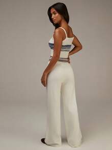 Athîral Women's Striped Printed Camisole And Pants Casual White Knit Set, Comfortable And Soft Knit Fabric, Suitable For Home, Casual Wear, Going Out. White Sweater Set,New Year Clothes,Christmas Outfit Women - Multicolor - View 2