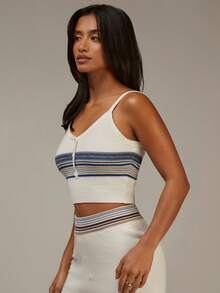 Athîral Women's Striped Printed Camisole And Pants Casual White Knit Set, Comfortable And Soft Knit Fabric, Suitable For Home, Casual Wear, Going Out. White Sweater Set,New Year Clothes,Christmas Outfit Women - Multicolor - View 7