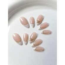 10Pcs Almond Shape Handmade Vine Gold Edge Silver/White Spiral Cute Luxury Bowknot Spring Fresh Style Nail Stickers Press-On Nails With Jelly Glue And Nail File Nail Supplies Nails - Multicolor - View 3