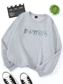 INAWLY Women's Casual Bow & Heart Embroidery Sweatshirt, Autumn/Winter - Grey - View 3
