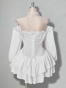 SHEIN ICON 大码女式喇叭袖白色迷你连衣裙 - 白色 - 查看 2