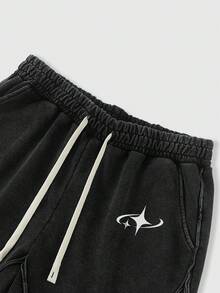 ROMWE MEN Street Life Men's Elastic Waist Drawstring Loose Casual Versatile Street Shorts - Black - View 3