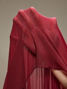 Truni Robe élégante à manches longues pour femmes grandes tailles, de couleur unie avec un design de col torsadé. Idéale pour la saison d'hiver et pour les morphologies en forme de poire. - Rouge - Voir 10