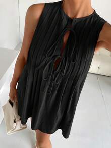Siren Gaze 女式休闲褶皱无袖迷你连衣裙 - 黑色 - 查看 3