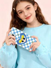 THE POWERPUFF GIRLS X SHEIN Funda de teléfono con estampado de corazones de burbujas blancas lindas, funda de teléfono con estampado a cuadros azul y blanco, estilo dulce y lindo compatible con iPhone y Galaxy, adecuado para uso diario de niñas o como regalo. Funda compatible con iPhone 17 /Air / 17 Pro / 17 Pro Max, cubierta compatible con iPhone y Galaxy Carcasa protectora - Blanco - Ver 2