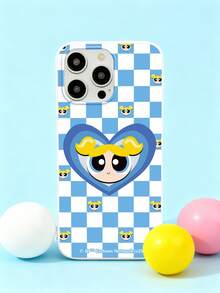 THE POWERPUFF GIRLS X SHEIN Funda de teléfono con estampado de corazones de burbujas blancas lindas, funda de teléfono con estampado a cuadros azul y blanco, estilo dulce y lindo compatible con iPhone y Galaxy, adecuado para uso diario de niñas o como regalo. Funda compatible con iPhone 17 /Air / 17 Pro / 17 Pro Max, cubierta compatible con iPhone y Galaxy Carcasa protectora - Blanco - Ver 3
