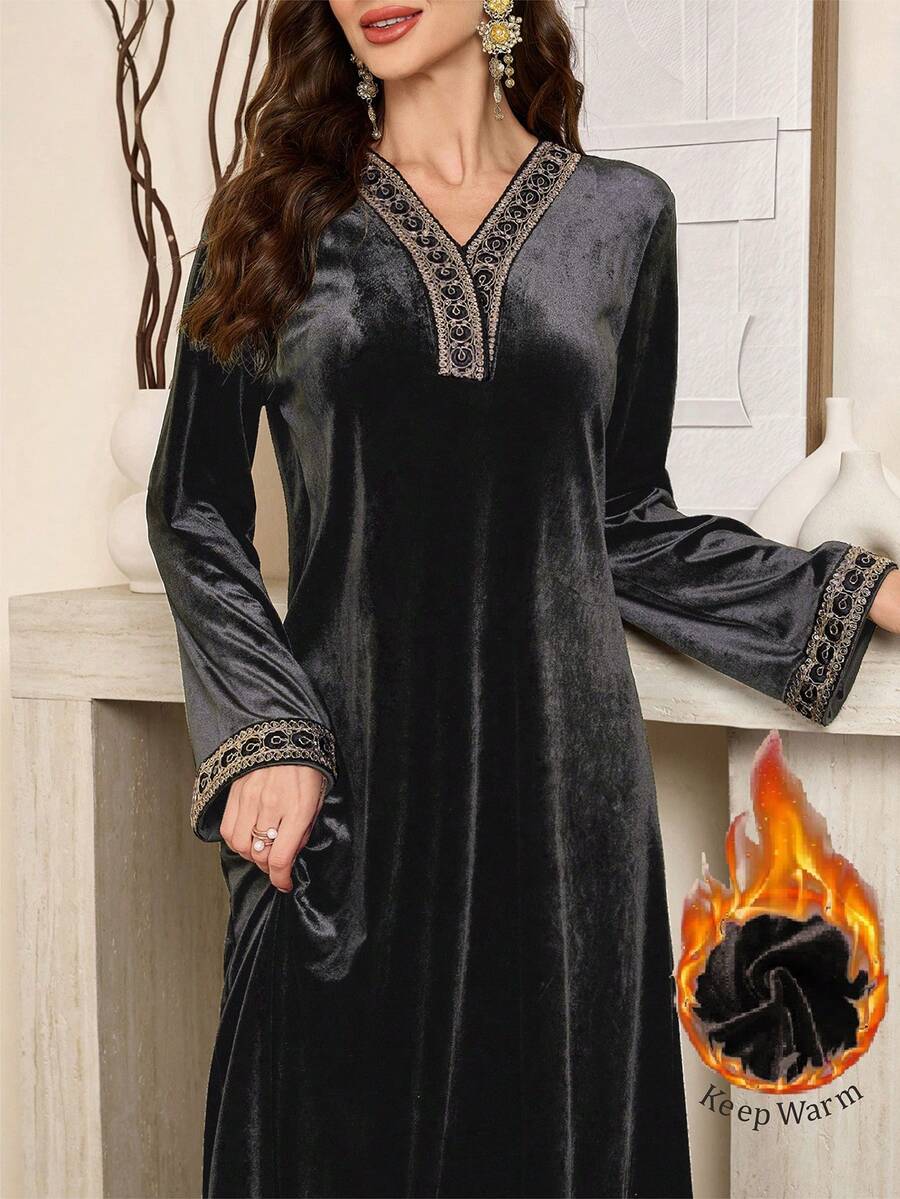 Al Najma Elegant Velvet Long Sleeve Dress, High-Quality Goddess Style, Spring/Autumn 2024 New Arrival