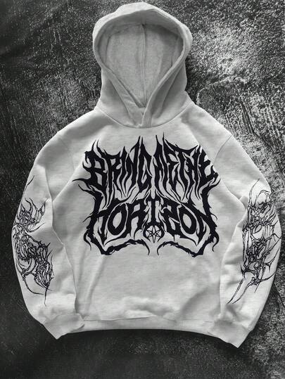 Manfinity Dauomo Men's Letter & Graphic Print Casual Long Sleeve Hoodie Sweatshirt