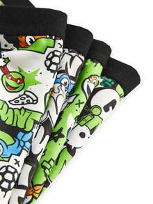 TEENAGE MUTANT NINJA TURTLES | SHEIN 4pcs Tween Boy Black & Green Cool Boy Soft & Comfy Cute Cartoon Turtle Printed Underwear,Basic Casual Briefs
