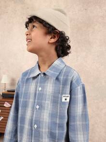 SUMWON Boys Plaid Button Down Shirt Long Sleeve Collared Classic Check Pattern School Casual Cotton Blend Regular Fit Spring Fall Everyday Wear - Blue - View 4