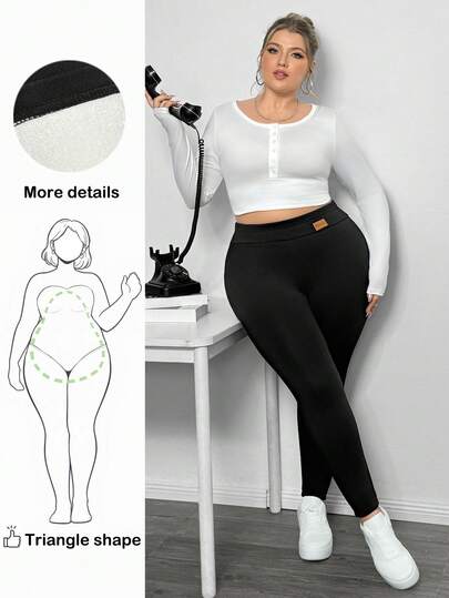 Truni Leggings de cintura alta de unicolor, de ajuste ceñido y versátiles, para la figura en forma de pera, talla grande de Sometimesglam