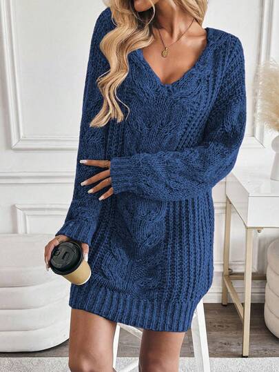 EMERY ROSE New V-Neck Cardigan For Women, European And American Style, Chunky Knit, Versatile, Minimalist Fashion Knit Top & Dress