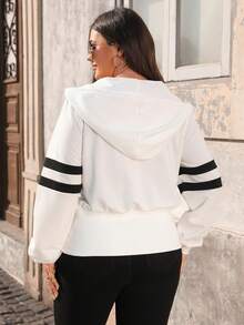EMERY ROSE Plus Size Women Casual/Work Raglan Sleeve Contrast Hem Drawstring Sweatshirt - Beige - View 2