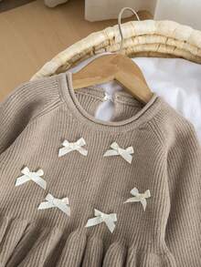 Baby Girl , Casual, Fashionable And Cute Bow Decor Knitted Sweater + Knitted Wide-Leg Pants Two Pieces Set, Soft And Comfortable, Suitable For Daily Scenes, Suitable For Scenes Baby Girl Clothes Baby Girls Summer Set Brown Baby Girl Clothes Ruffle Hem Brown Toddler Outfit Girl Baby Beige Outfit Baby Girls Knit Set Brown Baby Girl Outfit Baby Girls Long Sleeve Top Baby Girl Bell Bottom Pants Baby Girl Clothes Bow Baby Girl Set