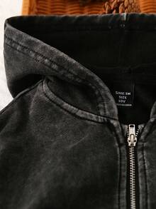 Sparklyn 少女牛仔两件套，黑色水洗休闲宽松牛仔外套带帽搭配阔腿牛仔裤，春秋季时尚穿搭，适合日常穿着、OOTD（每日穿搭）、外出、旅行，2025年秋季新品 - 黑色 - 查看 7