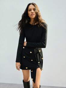 Maija Valentines Day Dress Dresses Women's Elegant Button Decorated Long Sleeve Dress, Autumn Black Dresses For Women Black Dress Long Sleeve New Year's Outfit For Women Spring Outfit Women - Apricot - View 7