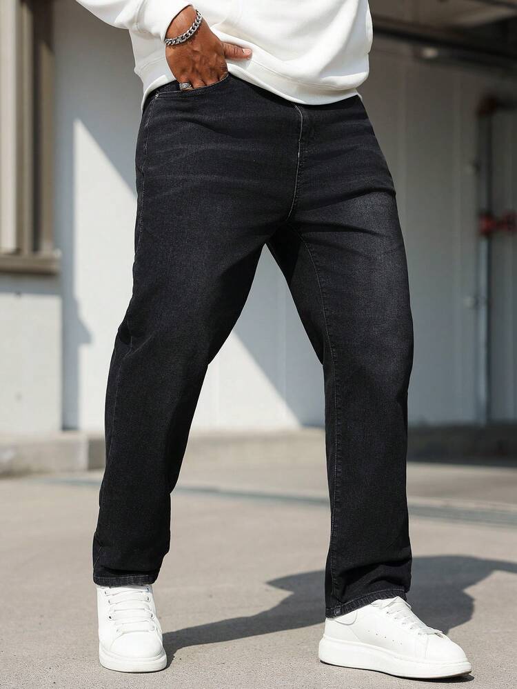 Manfinity Homme Plus Size Men's Casual Washed Tapered Leg Jeans - Dark Grey - View 5