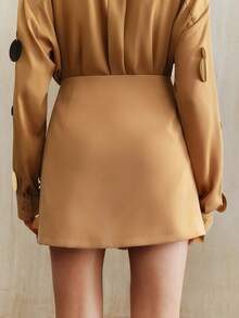 Anewsta Women's Handmade Sequin Embellished Versatile A-Line Mini Skirt, Spring/Summer - Camel - View 3