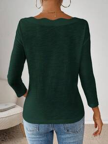 SHEIN Essnce 大码女式约会上衣，露肩T恤，长袖露肩衬衫，冬季女装长袖衬衫，感恩节衬衫，圣诞节性感长袖露肩上衣 - 墨綠色 - 查看 2