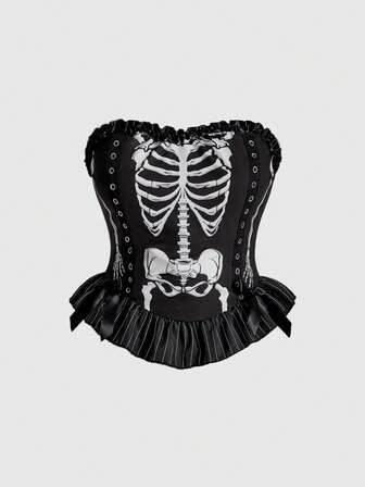 Große Größen Gothic Totenkopf Muster Bandeau-Top, kann als Layering-Teil getragen werden