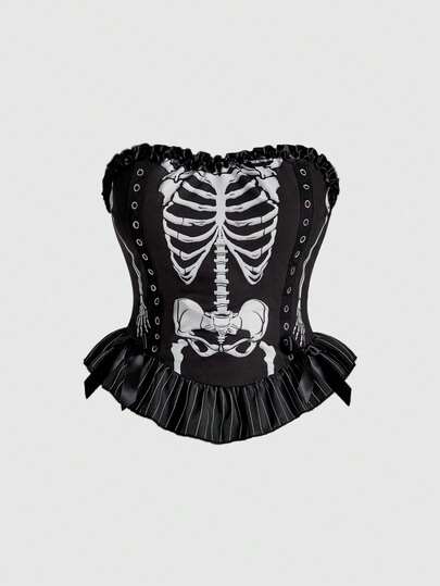 Goth توب أنبوبي مطبوع بطبعة الجمجمة للمقاسات الكبيرة، يمكن ارتداؤه كطبقة إضافية