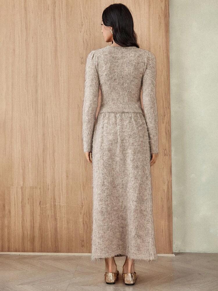 Women's Elegant Knit Sweater & Skirt 2 Pieces Set, Winter