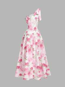 SHEIN MOD 女士碎花扭结设计连衣裙，优雅 - 粉色 - 查看 4