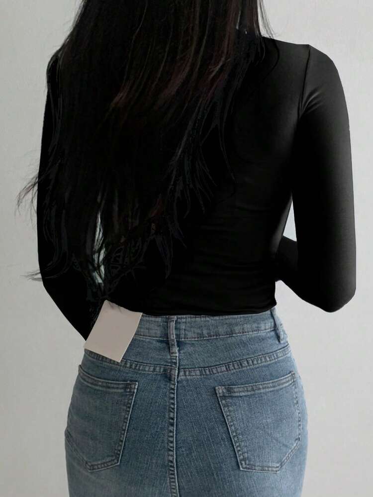 Women's Turtleneck Long Sleeve Base Layer T-Shirt, Black, Spring/Summer/Autumn