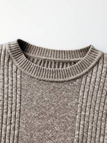 Franclia Women's Solid Color Minimalist Crew Neck Flare Sleeve Sweater, Everyday Wear - Khaki - View 4