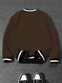 Aesthetic Post 美学帖——男士休闲宽松V领卫衣 男士Y2K服装 男士图案字母卫衣 棕色V领套头衫 男士棕色套头衫 男士V领卫衣 - 棕色 - 查看 2