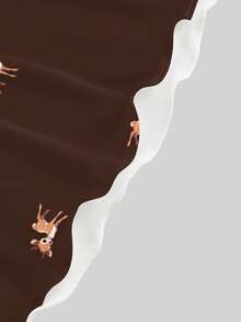 ROMWE Fairycore Váy ngắn in họa tiết hươu cổ điển dễ thương dành cho nữ, màu cà phê, thu/đông - Cà phê - Xem 4